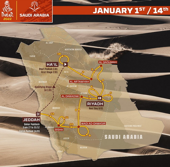 Mapa do Rali Dakar - Edição de 2022 - 44ª Edição