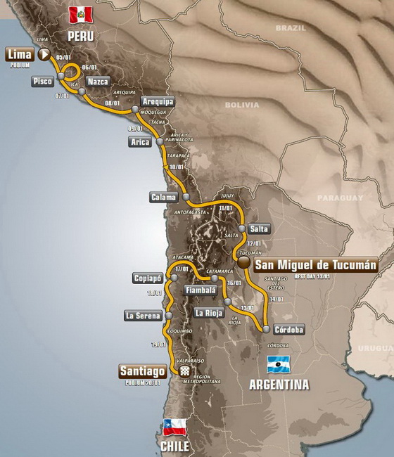 Mapa do Rali Dakar - Edição de 2013
