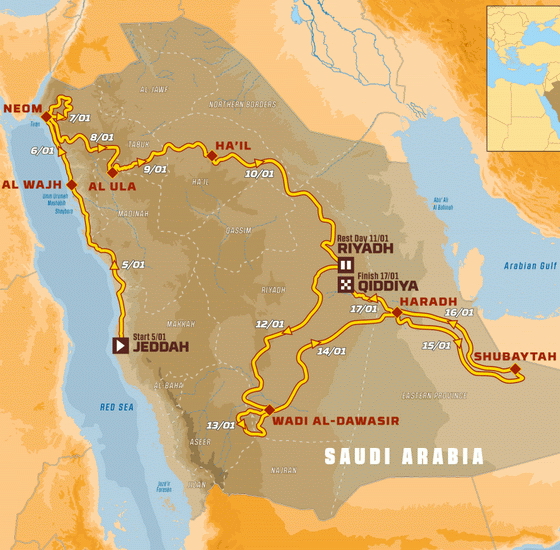 Mapa do Rali Dakar - Edição de 2020 - 42ª Edição
